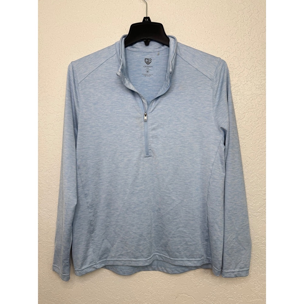Graham Luxe Mens Medium Light Blue Heathered Quarter Zip Pullover Long Sleeve